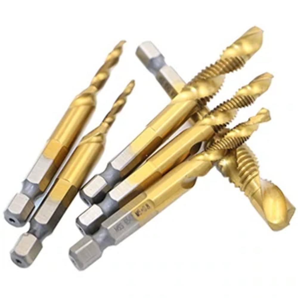 Punte trapano Maschi Countersink Tap, M3-M10 Utensile per maschiatura a vite da 1/4"con codolo esagonale in titanio Set di maschi per filettatura metrica