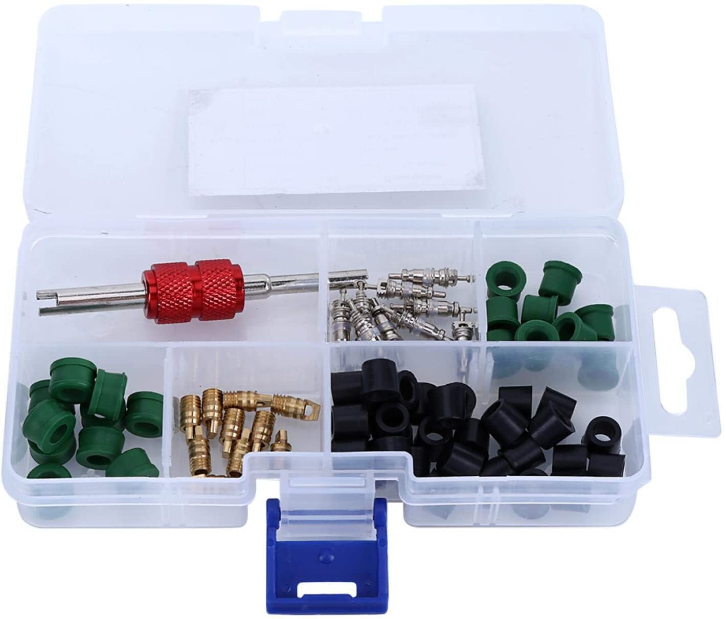 Kit nucleo valvola - 71 pezzi kit riparazione aria condizionata strumento di riparazione + 10 pezzi nucleo valvola + 50 pezzi guarnizioni tubo + 10 pezzi valvole